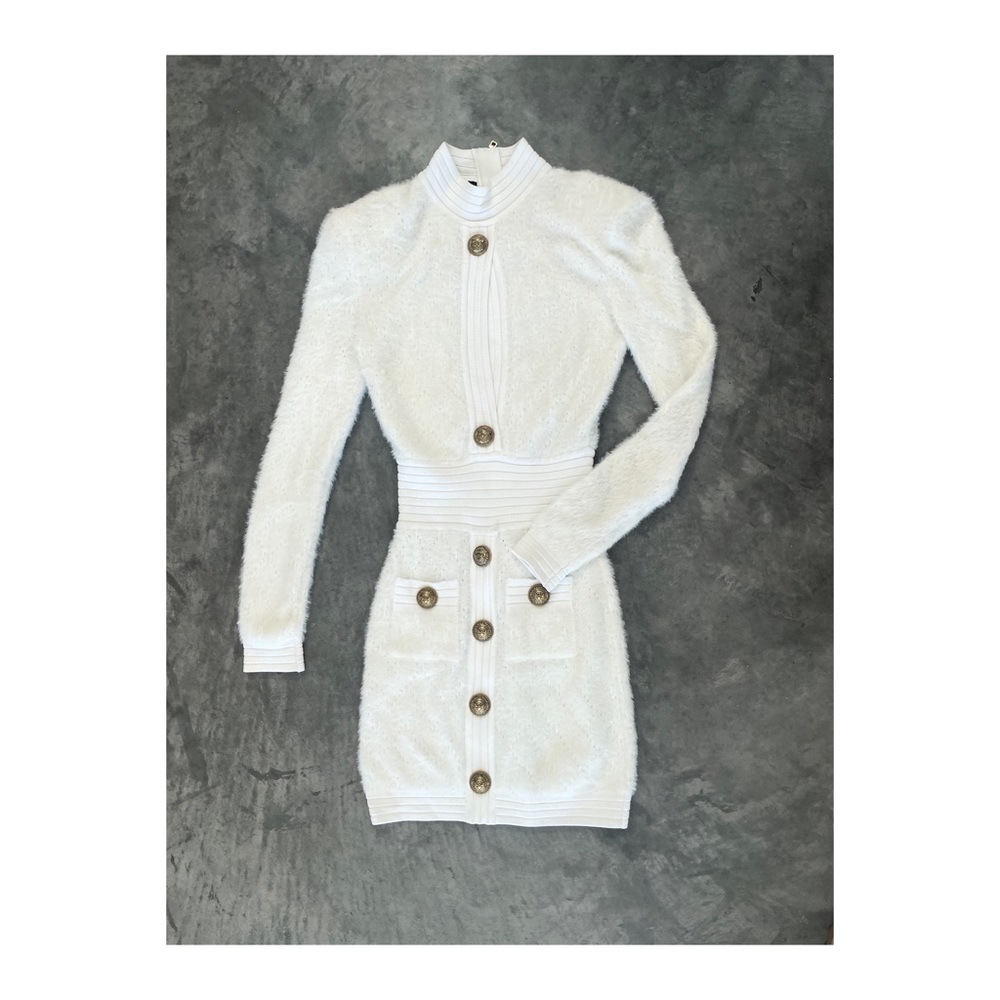 Snow white fluffy Balmain dress